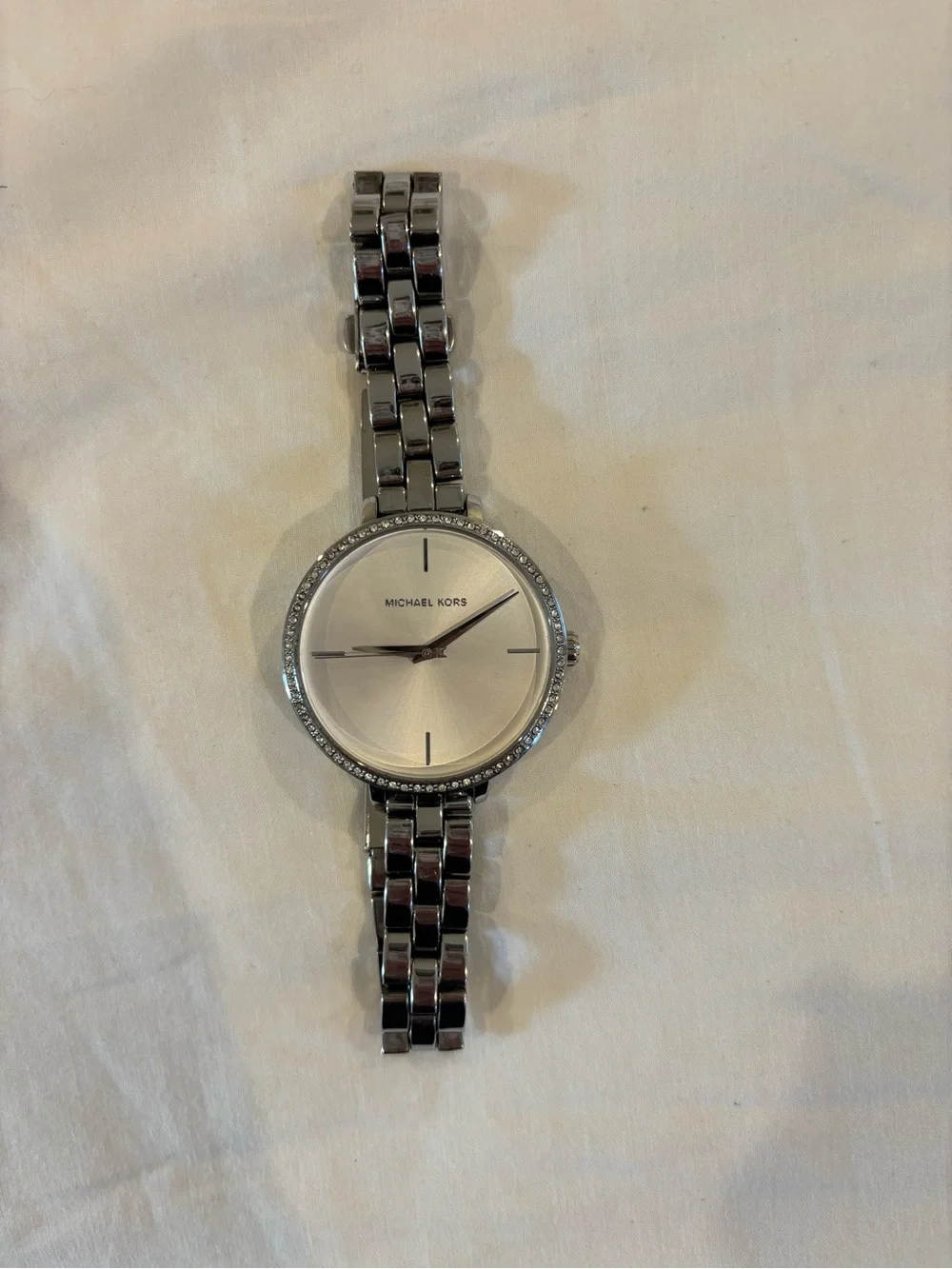 Michael Kors Silver-Tone Crystal Bezel Women's Bracelet Watch